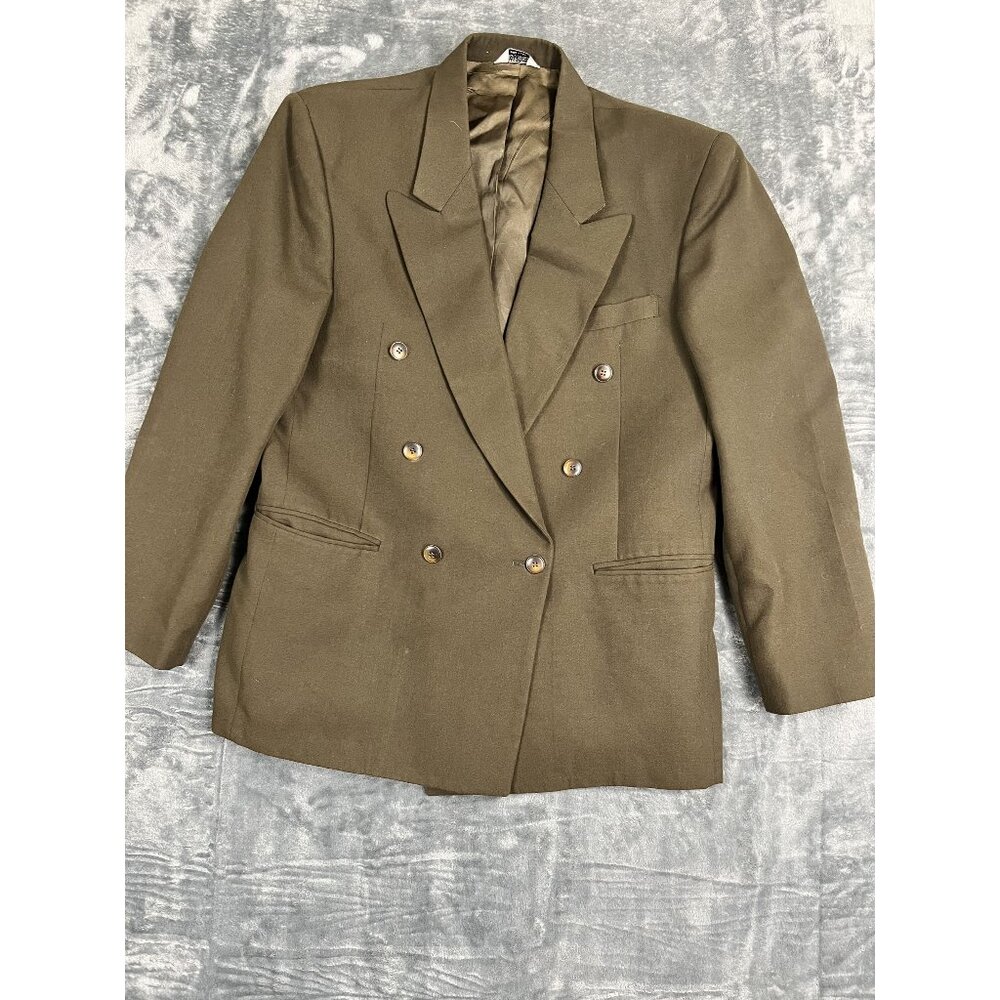 Cellini Mens Olive Green Double-Breasted Blazer Size 42R Wool Blend Classic Fit